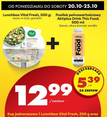 Lunchbox Vital Fresh w stylu greckim + Posiłek pełnowartościowy Aktiplus Drink This Food promocja w Biedronka
