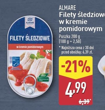 Filety śledziowe w kremie pomidorowym Almare promocja w Aldi