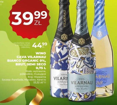 Wino Cava Vilarnau Bianco Organic 0% Brut, Semi Seco 0,75 L promocja w Duży Ben