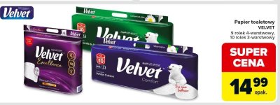 Papier toaletowy VELVET 9 rolek 4-warstwowy, 10 rolek 3-warstwowy promocja w Carrefour