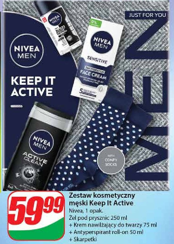 Zestaw w pudełku active sensitive żel pod prysznic 250 ml + krem do twarzy 75 ml + dezodorant w kulce 50 ml + skarpetki Nivea men zestaw promocja w Dino