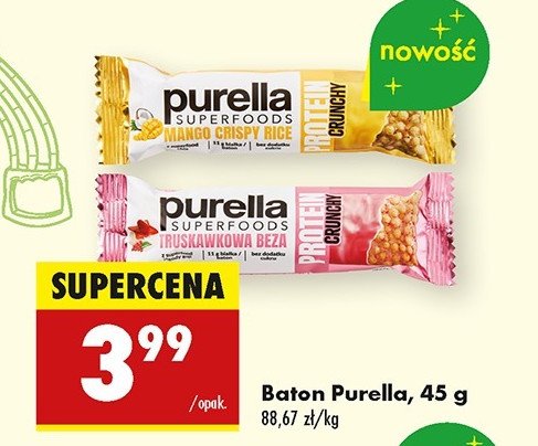 Baton truskawkowa beza Purella superfoods Purella food promocja w Biedronka