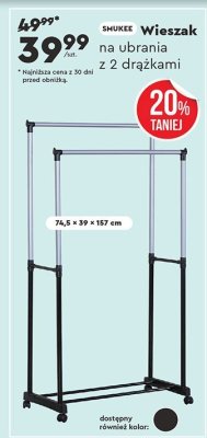 Wieszak na ubrania SHUKEE z 2 drążkami promocja w Biedronka