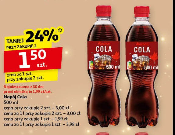 Napój cola Auchan różnorodne (logo czerwone) promocja w Auchan