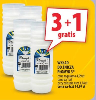 Wkład do znicza płomyk 3+1 gratis promocja w Arhelan