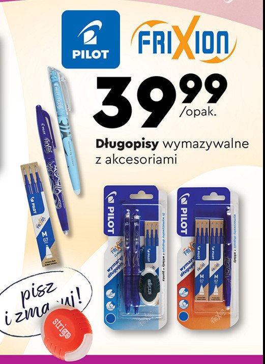 Długopisy wymazywalne mika + 3 wkłady niebieskie Pilot frixion promocja