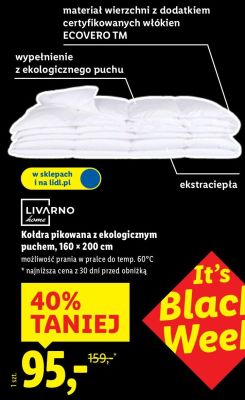 Kołdra pikowana z ekologicznym puchem 160 x 200 cm promocja w Lidl