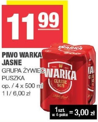 Piwo Warka jasne Grupa Żywiec puszka promocja w SPAR