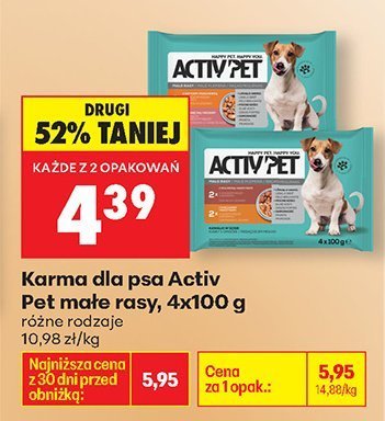 Karma dla psa Activ Pet małe rasy 4x100 g różne rodzaje promocja w Biedronka
