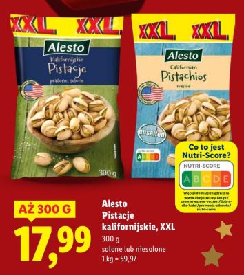 Pistacje kalifornijskie XXL niesolone promocja w Lidl