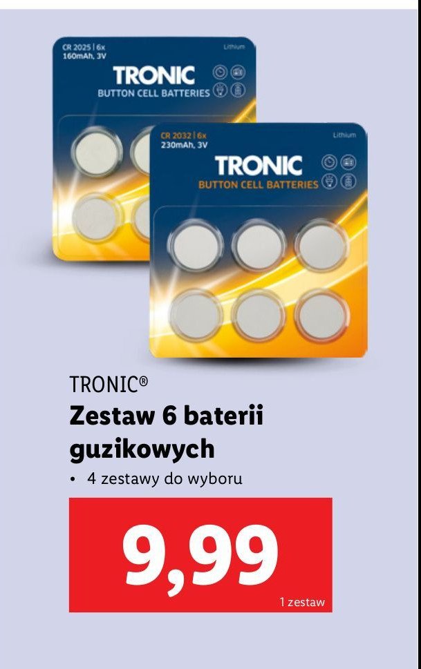 Baterie guzikowe cr 2032 Tronic promocja w Lidl