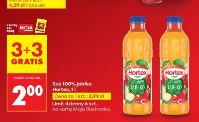 Sok 100% jabłko Hortex promocja w Biedronka