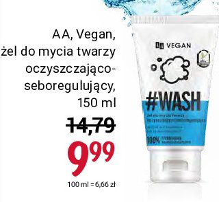 #wash, żel do mycia twarzy oczyszczająco-seboregulujący wyciąg z bambusa kwas migdałowy Aa vegan promocja