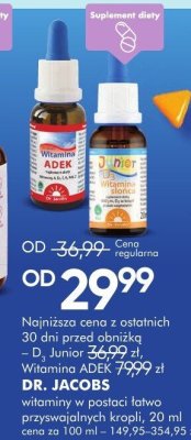 Dr. Jacobs Witamina ADEK suplement diety łatwo przyswajalnych kropli promocja w Super-Pharm