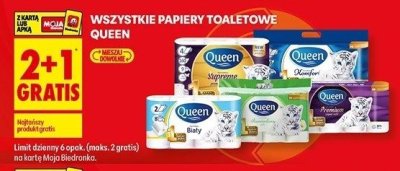Papier toaletowy Queen 2+1 gratis promocja w Biedronka