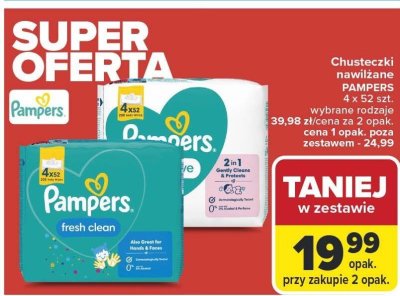 Chusteczki nawilżane Pampers 4 x 52 szt. promocja w Carrefour