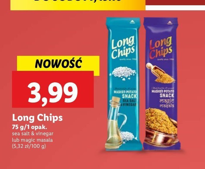 Chipsy sól morska Long chips promocja w Lidl