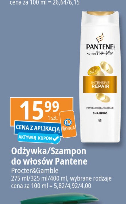 Odżywka do włosów intensywna regeneracja Pantene pro-v promocja w Leclerc