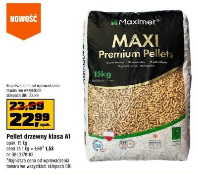 Pellet drzewny klasa A1 Maximer MAXI Premium Pellets promocja w OBI