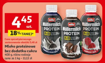 Mleko proteinowe bez dodatku cukru Müllermilch Protein, 400 g, różne rodzaje promocja w Auchan