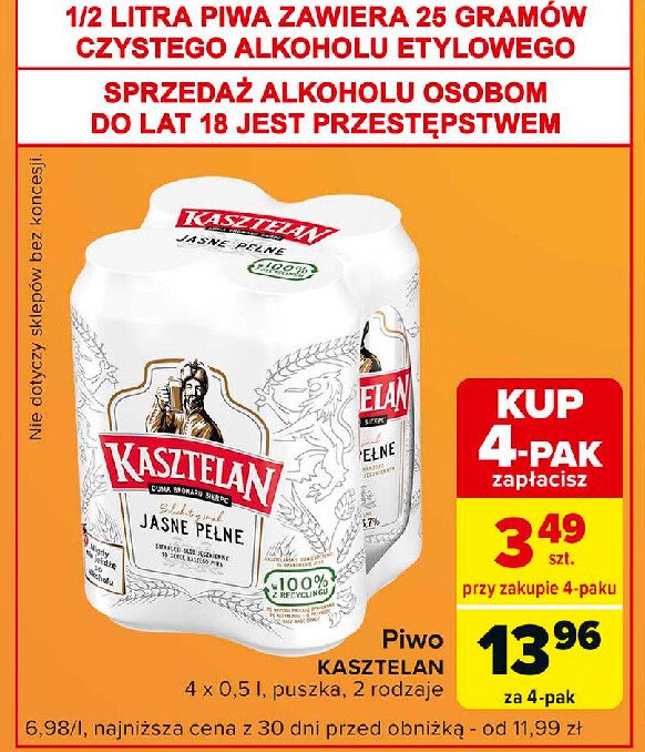 Piwo Kasztelan jasne pełne promocja w Carrefour Express