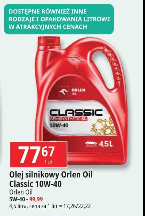 Olej silnikowy classic semisynthetic 5w-40 Orlen oil promocja