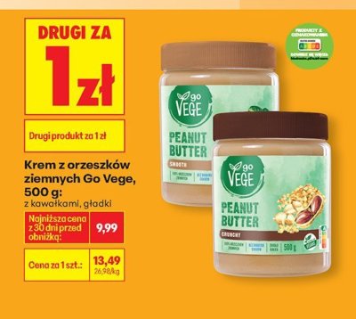 Krem z orzeszków ziemnych Go Vege, 500 g z kawałkami promocja w Biedronka