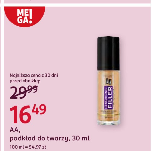 Nawilżający podkład wypełniający 103 light beige Aa hyaluronic filler promocja w Rossmann