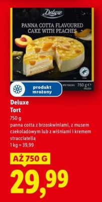 Tort Deluxe panna cotta z brzoskwiniami promocja w Lidl