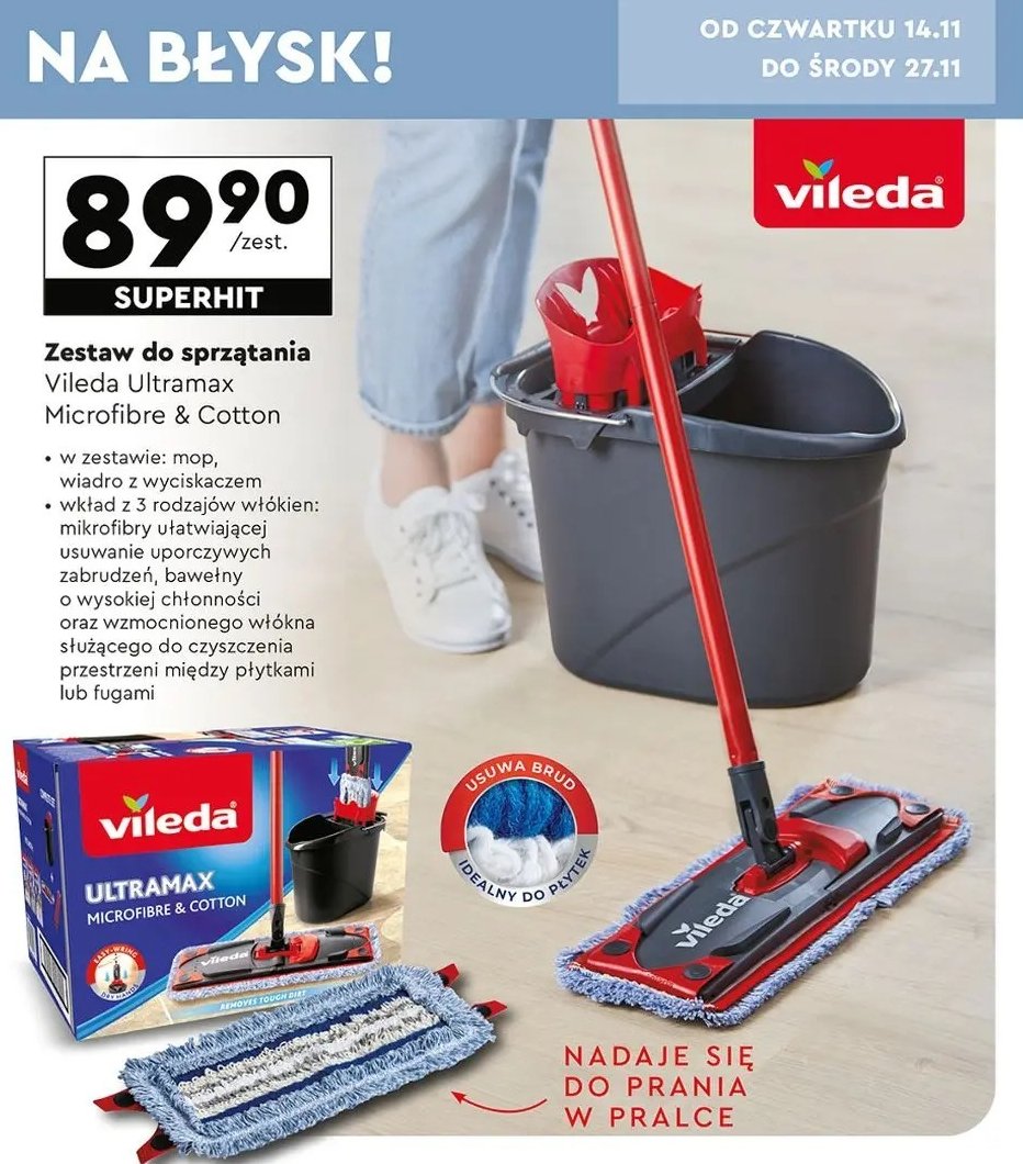 Zestaw mop ultramax wiadro + wkład Vileda promocja w Biedronka