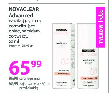 Nawilżający krem normalizujący z niacynamidem do twarzy Novaclear advanced promocja w Hebe