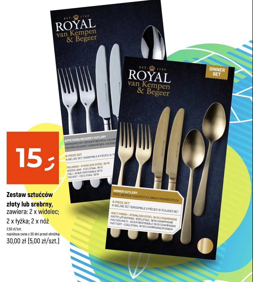 Zestaw sztu膰c贸w z艂oty Royal van kempen & begeer promocja