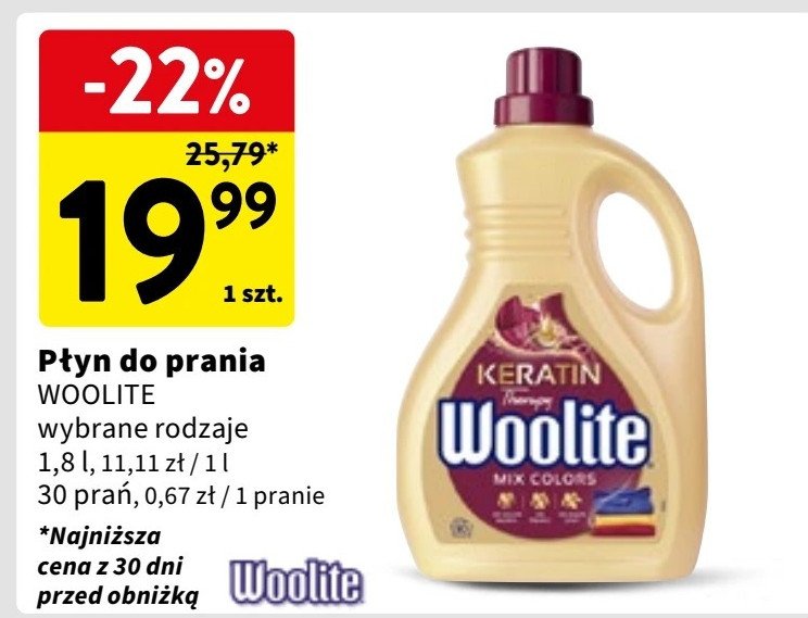 Płyn do prania mix colors Woolite keratin promocja w Intermarche