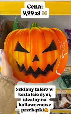 Talerz szklany w kształcie dyni Halloween promocja w Dino