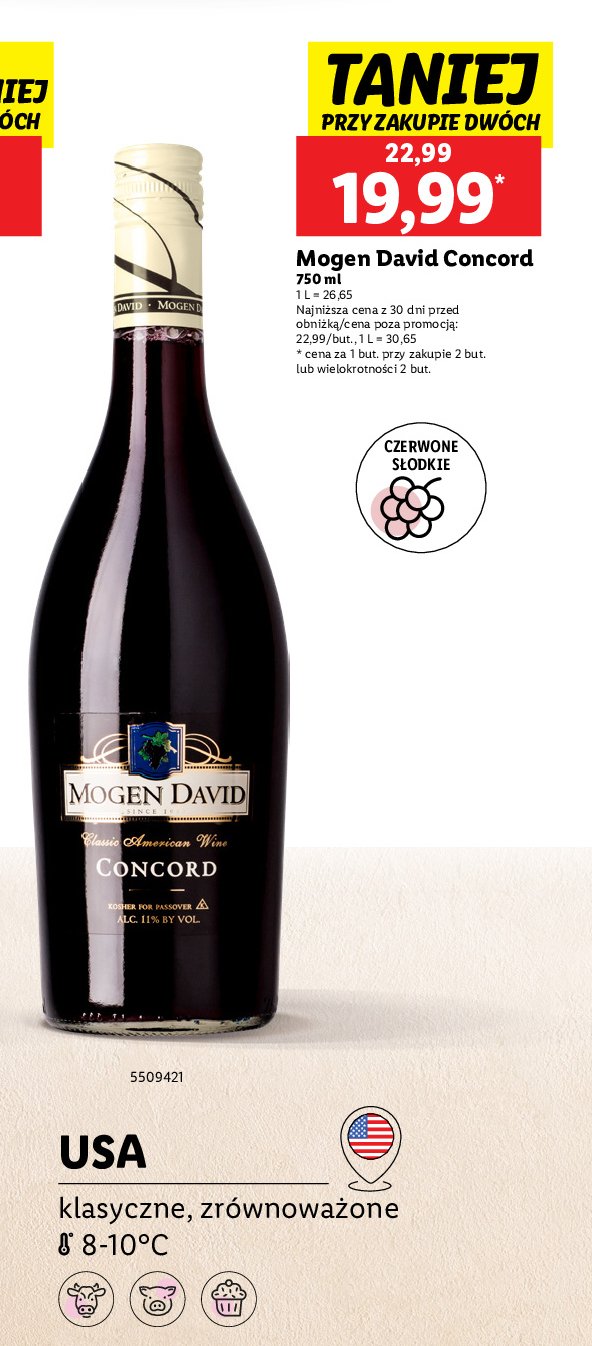 Wino Mogen david concord promocja w Lidl