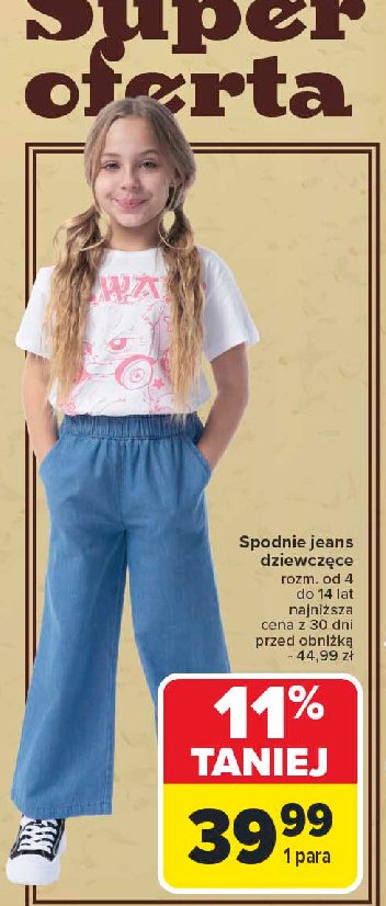 Spodnie jeans dziewczęce 4-14 lat promocja w Carrefour