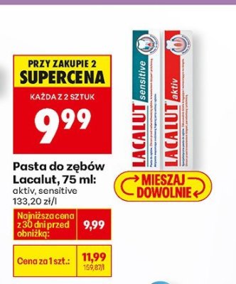 Pasta do zębów Lacalut, 75 ml: aktiv, sensitive promocja w Biedronka