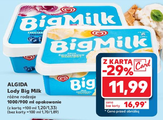 Lody 艣mietankowo-jagodowe Algida big milk promocja