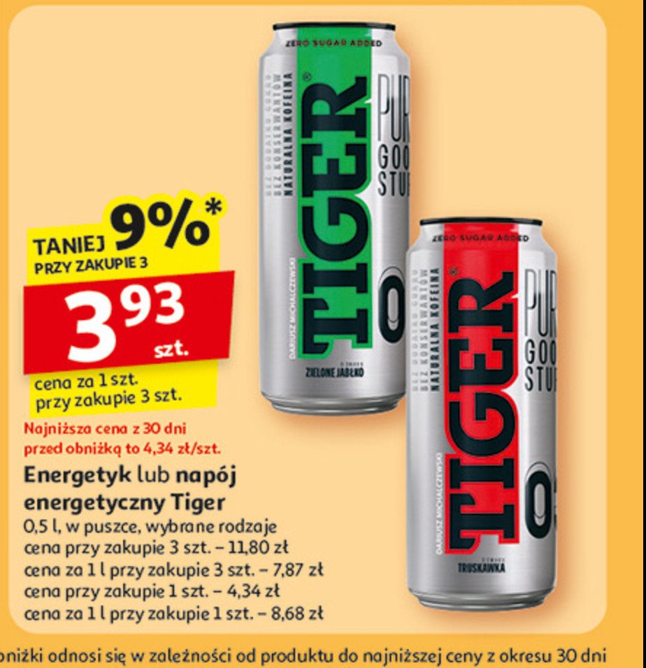 Napój pure zielone jabłko Tiger energy drink promocja w Auchan