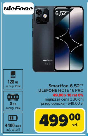 Smartfon note 16 pro czarny Ulefone promocja w Carrefour