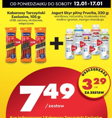 Zestaw: kabanosy Exclusive, różne rodzaje + jogurt skyr pitny 330 g, różne rodzaje promocja w Biedronka