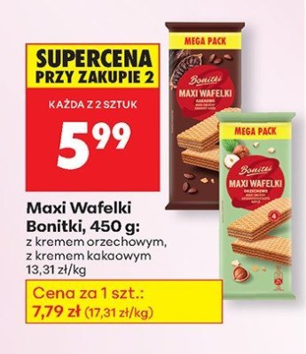 Wafelki Maxi Wafelki Bonitki z kremem orzechowym promocja w Biedronka