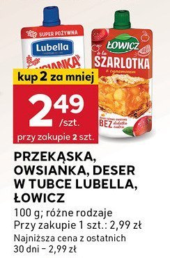 Przekąska, owsianka, deser w tubce Lubella, Łowicz promocja w Stokrotka