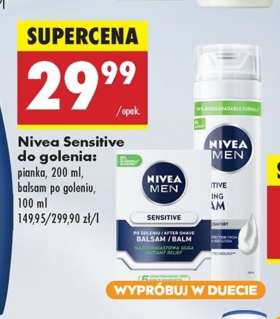 Zestaw w folii sensitive pianka do golenia 200 ml + balsam po goleniu 100 ml Nivea men zestaw promocja w Biedronka