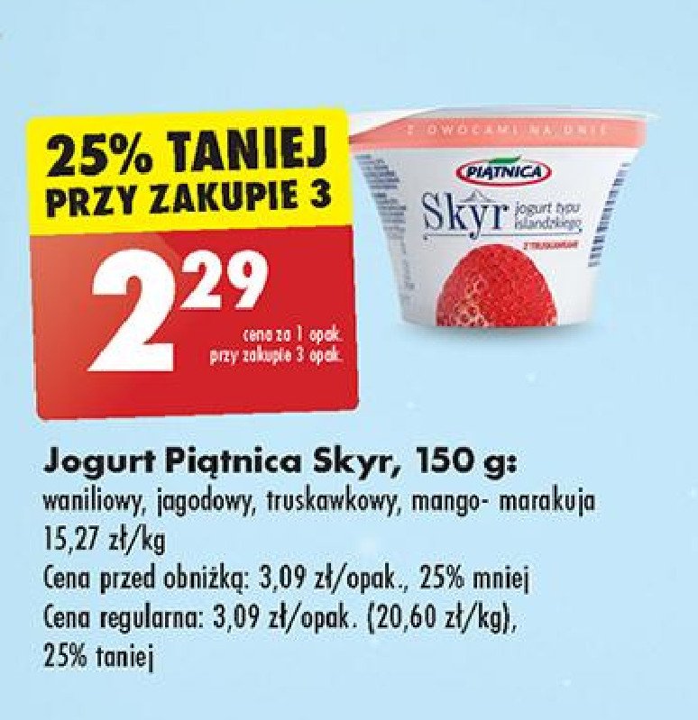 Jogurt typu islandzkiego z mango i marakują Piątnica skyr promocja