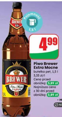Piwo Brewer Extra Mocne butelka pet 1,5l promocja w Dino