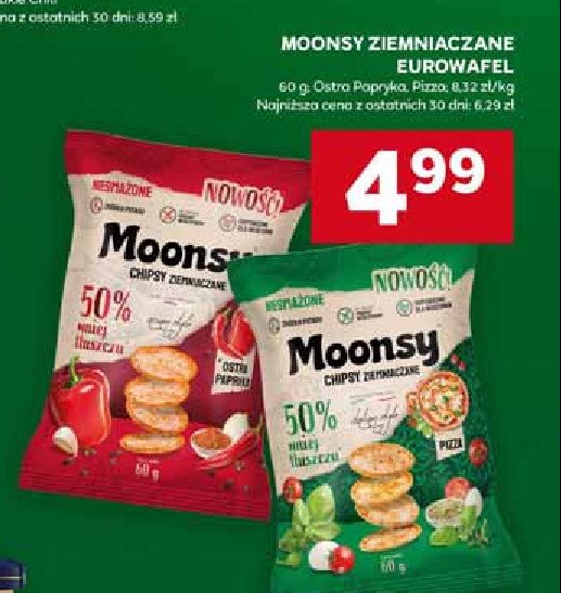 Chipsy ziemniaczane ostra papryka Moonsy promocja w Stokrotka