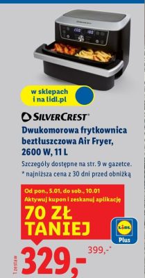 Frytkownica beztłuszczowa Air Fryer, 2600 W, 11 L SilverCrest promocja w Lidl