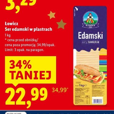 Ser Łowicz Ser edamski w plastrach promocja w Lidl