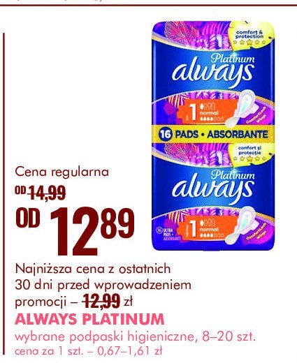 Podpaski normal plus 2-pak Always platinum promocja